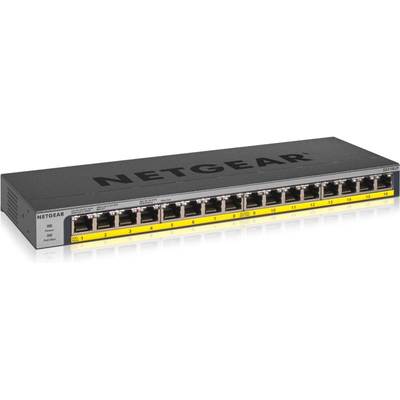 NETGEAR GS116LP Non-géré Gigabit Ethernet (10/100/1000) Connexion Ethernet, supportant l'alimentation via ce port (PoE) Noir