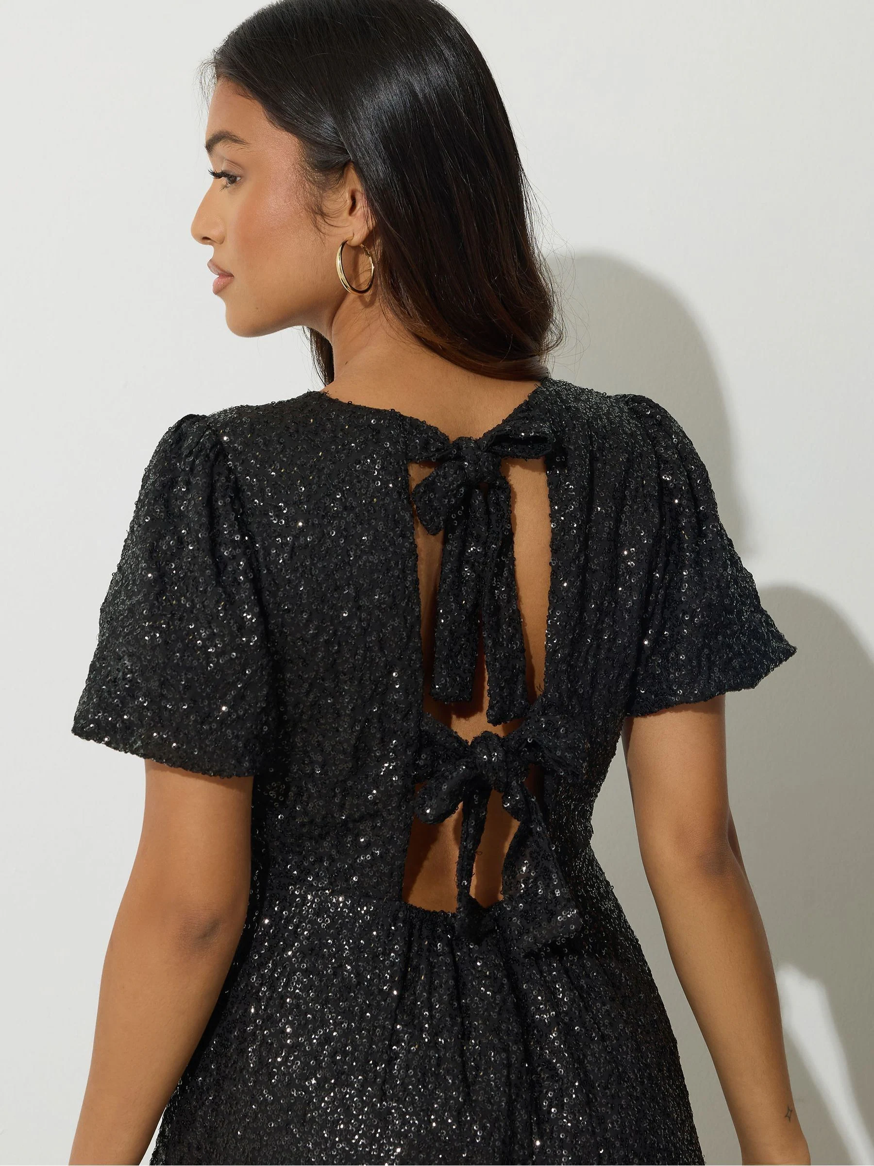 PixieGirl Petite Tie Back Sequin Midi Dress