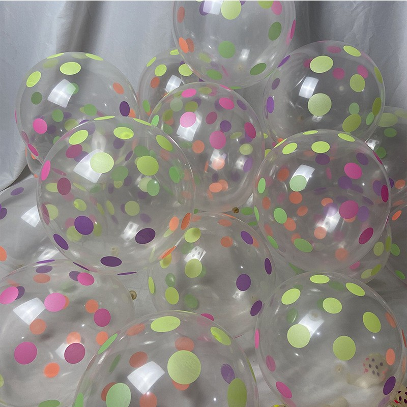 (10er Set) Ø30cm Neon UV Schwarzlicht Latex Ballons Fluoreszierende Party Deko Glow in the Dark Luftballons Gepunktet - Bunt / Transparent