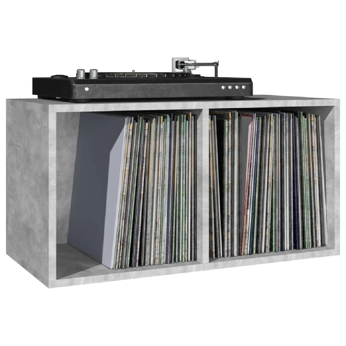 vidaxl Boîte de rangement vinyles - Gris béton