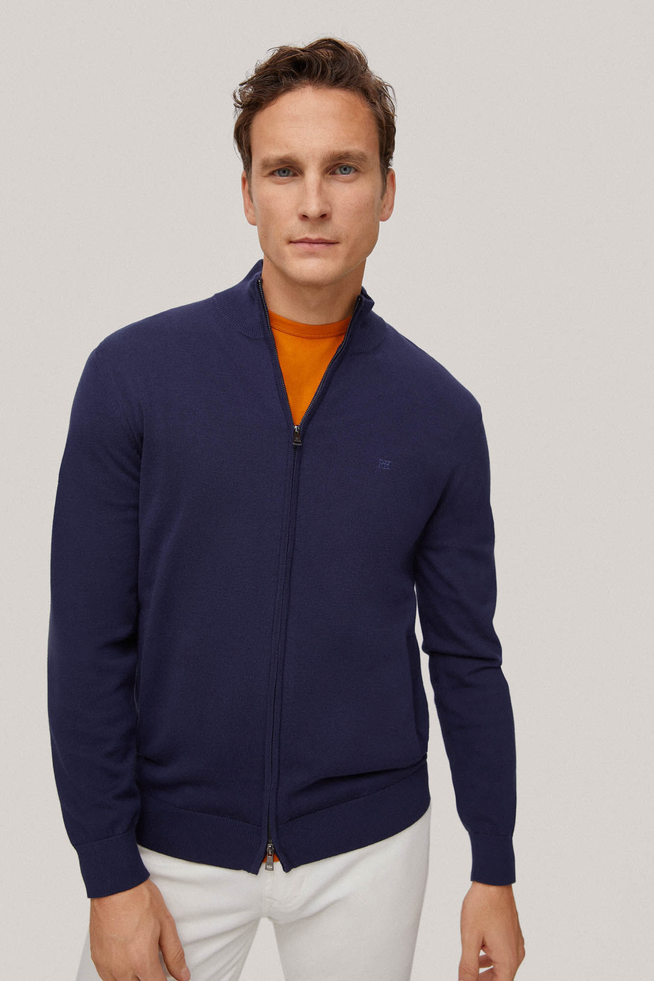 Cardigan algodón cremallera básico - Azul