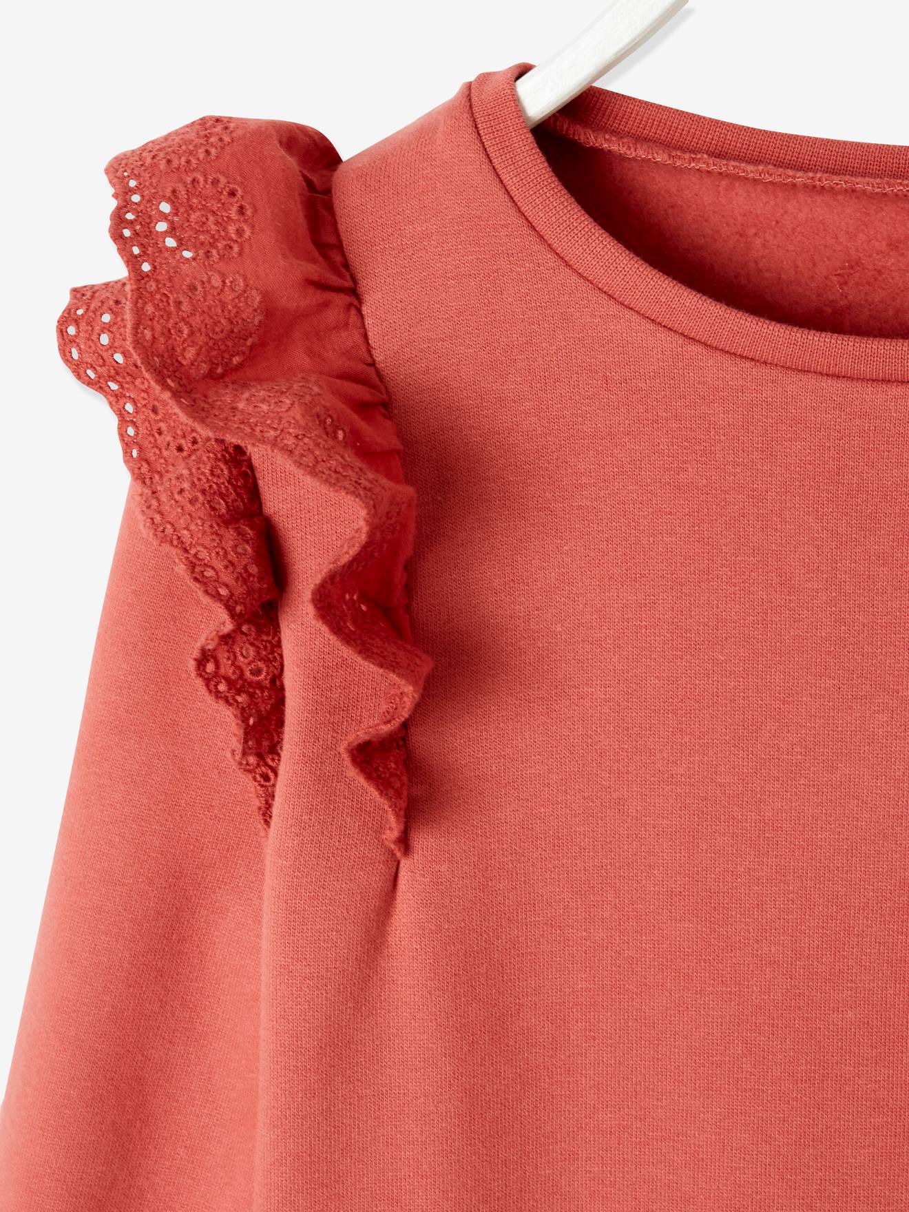 Vestido de pelúcia com babados bordados à inglesa, para meninas, cor marrom claro lisa