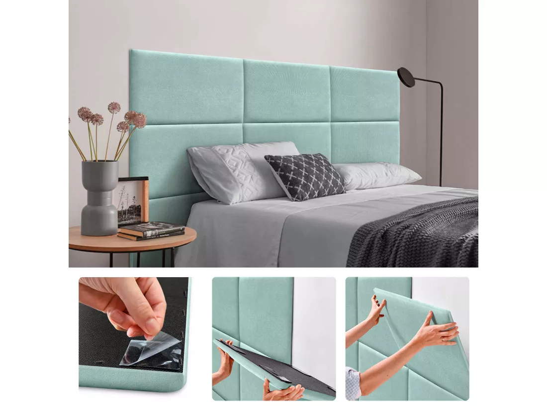 DHOME Lot de 1 Panneaux muraux en tissu auto-adhésifs Panneaux muraux absorbants acoustiques Protection contre les chocs (Vert d'eau, 50x40cm, x1)
