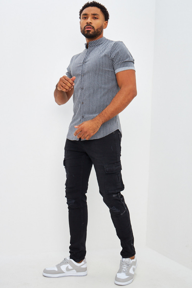 Chemise rayée grise col officier
