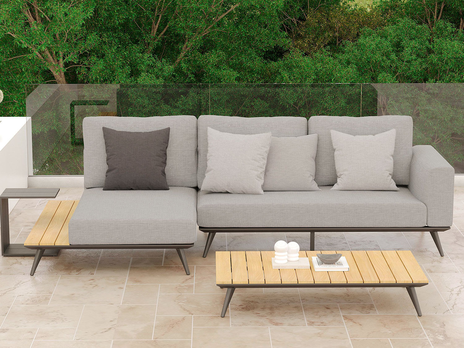 Gartenlounge Jason, mit Teakholz, Armteil links