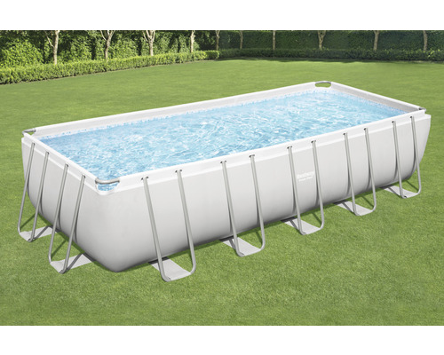 Bovengronds zwembadframe zwembadset Bestway Power Steel™ rechthoekig 640x274x132 cm incl. zandfiltersysteem grijs