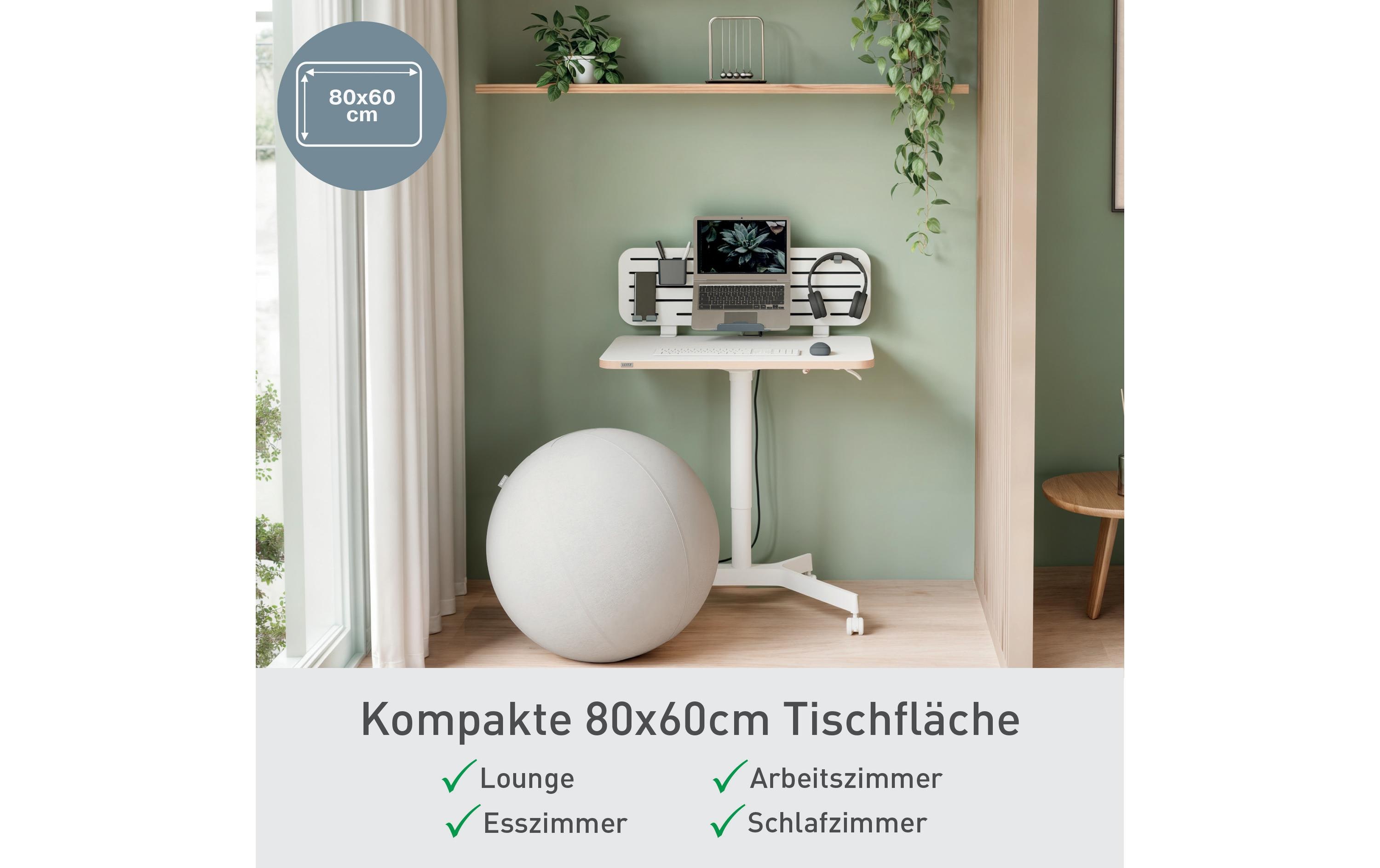 Ergo, höhenverstallbarer Sitz-/Steh-Schreibtisch Weiss<br>Pneumatisch höhenverstellbarer Schreibtisch mit Rollen