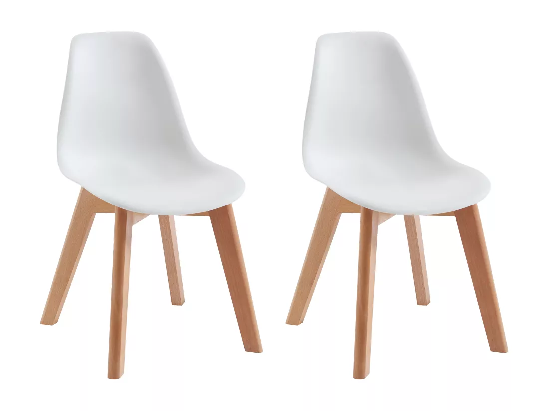 Lot de 2 chaises enfant en polypropylène et hêtre - Blanc - LILINOU