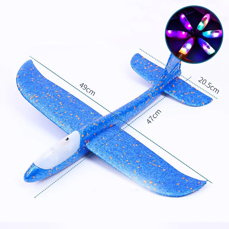 (49x47cm) LED Schaumstoff Segel Flugzeug Kinder Spielzeug Outdoor Wurfgleiter (inkl. LR41 Batterien) - Orange