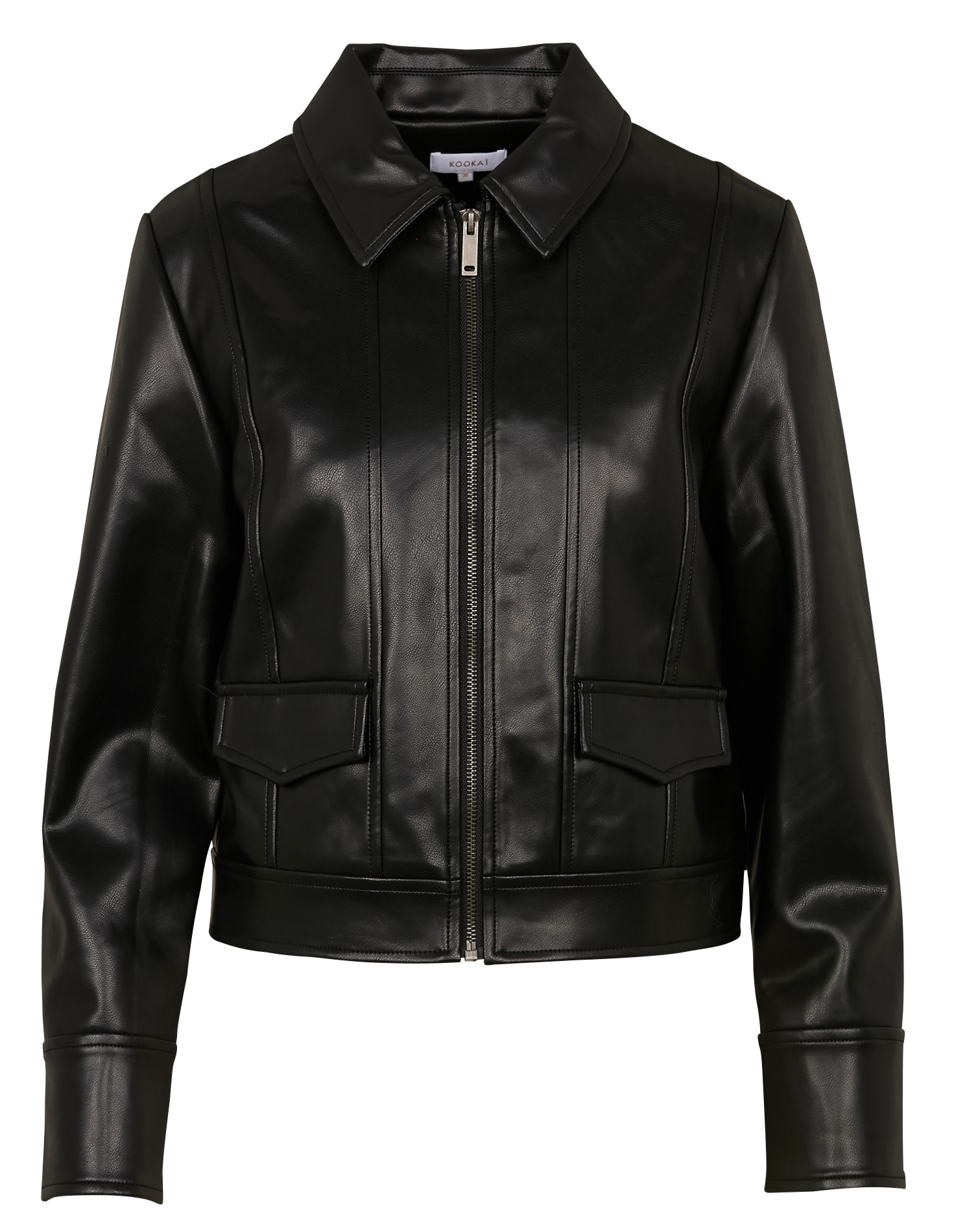 KENDALL - Veste col classique droite effet cuir | Noir