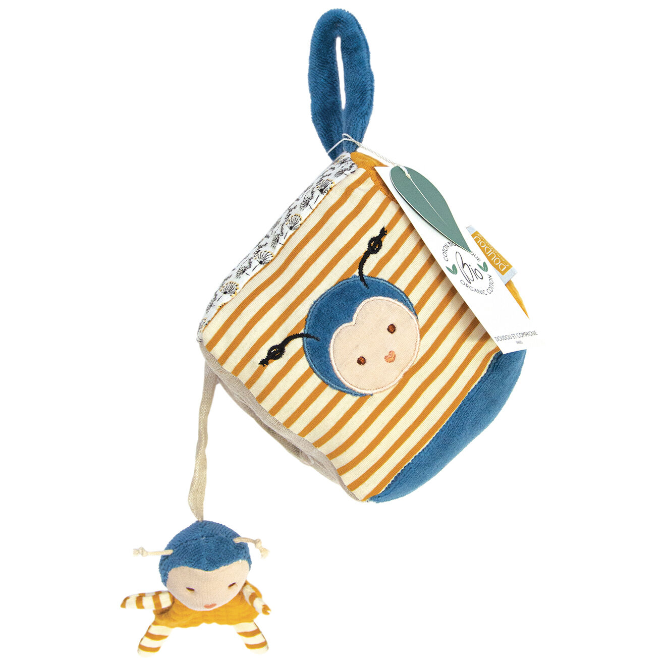 Doudou et Compagnie Cube d'activités pollen l'abeille bio multicolore - 10x10 cm