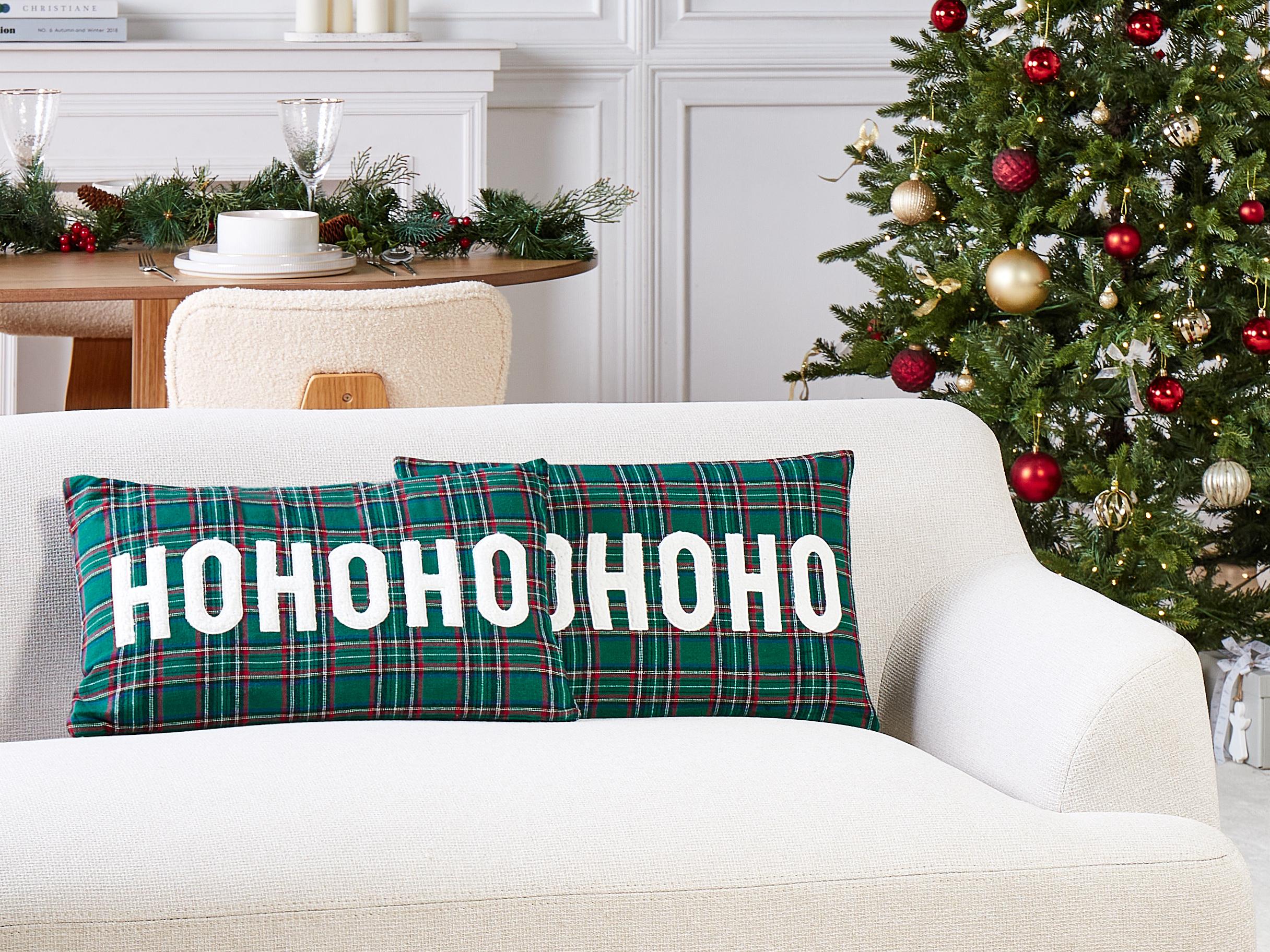 Set van 2 sierkussens JOYCANDY 30 x 50 cm Groen kerstmotief