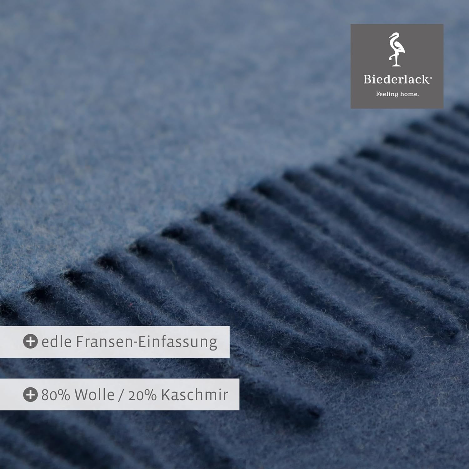 biederlack® samt weiche Kuscheldecke Wool-Mix Jeans-Marine I aus Wolle & Kaschmir I Öko-Tex Zertifiziert I Plaid in 130x170 cm | geeignet als Tagesdecke & Sofa-Decke | Wohndecke in top Qualität