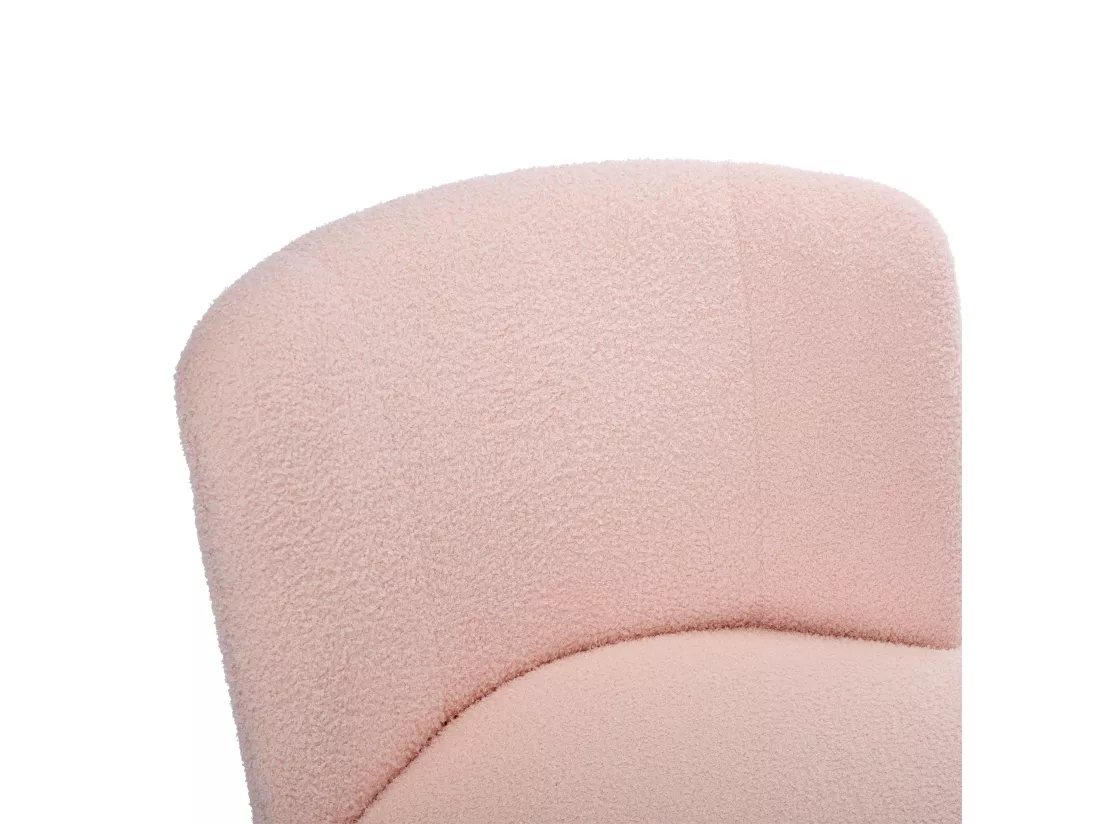 Fauteuil avec repose-pieds - en sherpa - pieds en bois massif - Rose
