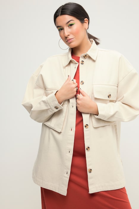 Hemdjacke, oversized, Hemdkragen, weiter Langarm