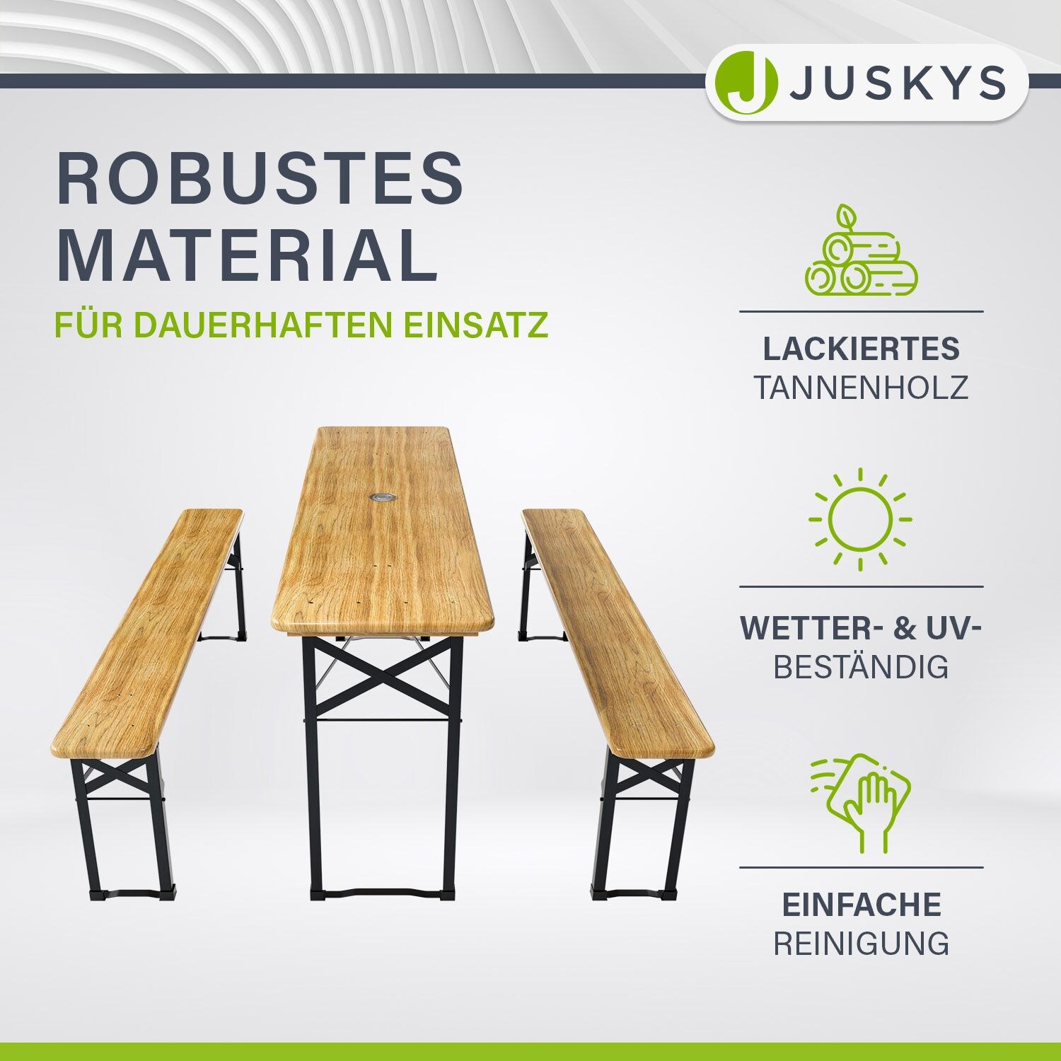 Juskys Bierzeltgarnitur Bichl 3-teilig klappbar - Gartenmöbel-Set aus 1 Biertisch + 2 Bierbänke