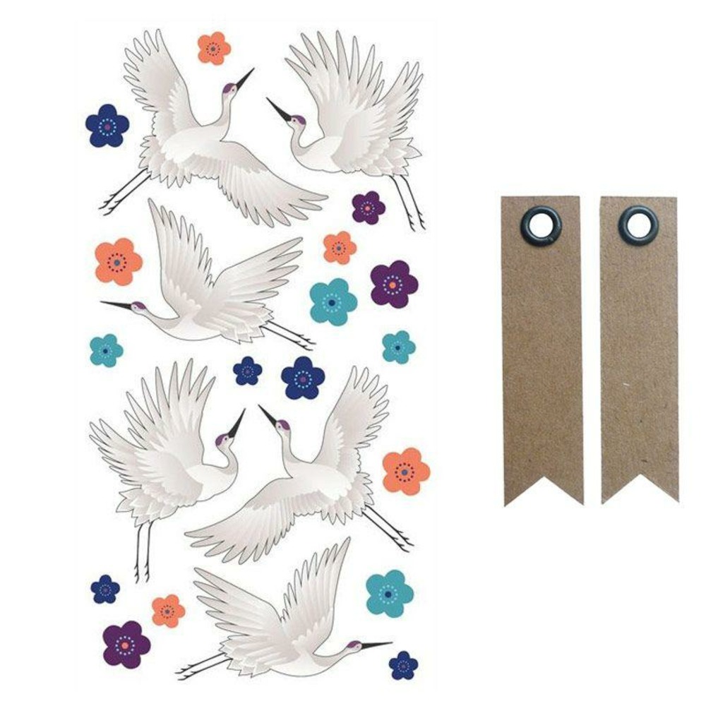 Stickers 3d puffies grues + 20 étiquettes kraft fanion