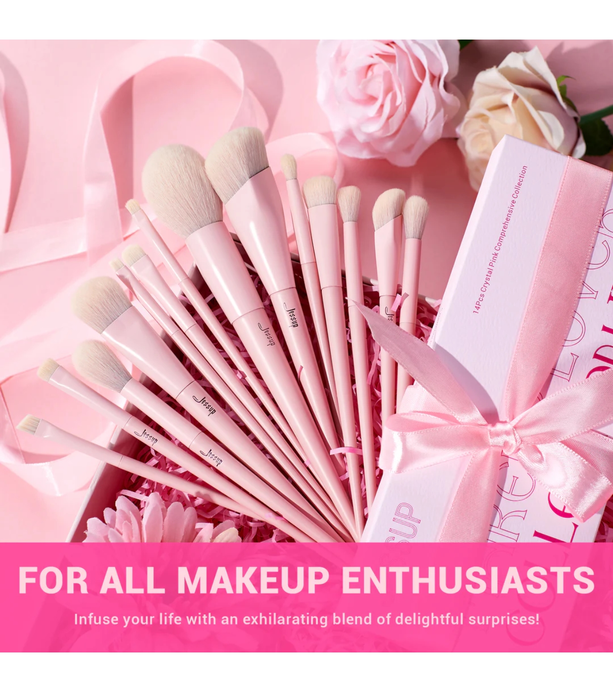 Jessup Beauty - *Makeup Lover Collection IV* - Conjunto de 14 pincéis - Crystal Pink