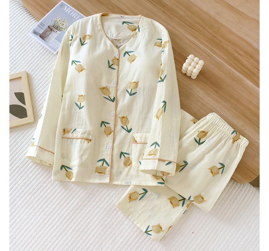Somnus - Zwangerschapspyjamaset: top met lange mouwen en print + broek