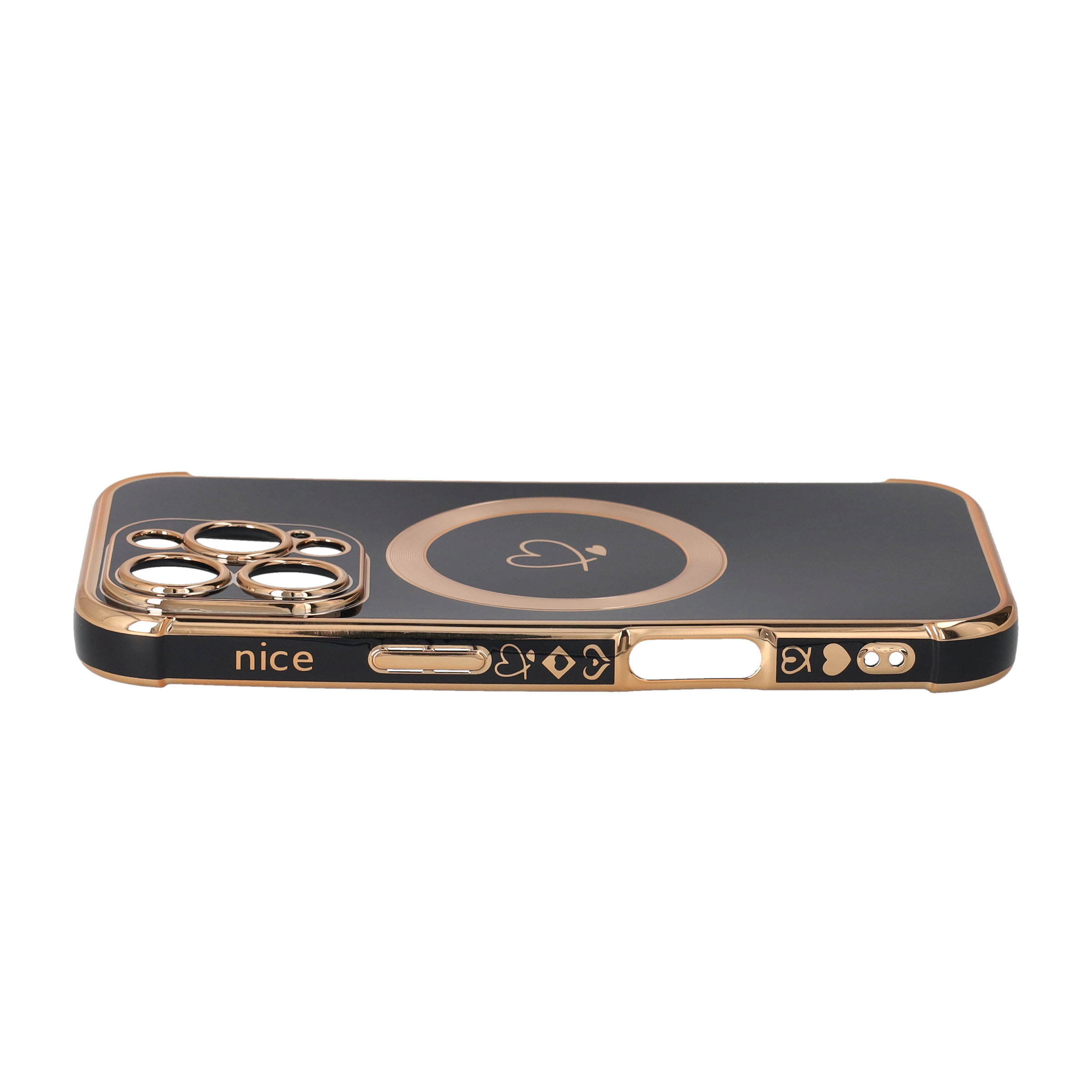 iPhone 16 Pro MagSafe Gummi Case Hülle Galvanisierter Rahmen   Kameraglasschutz - Schwarz / Gold