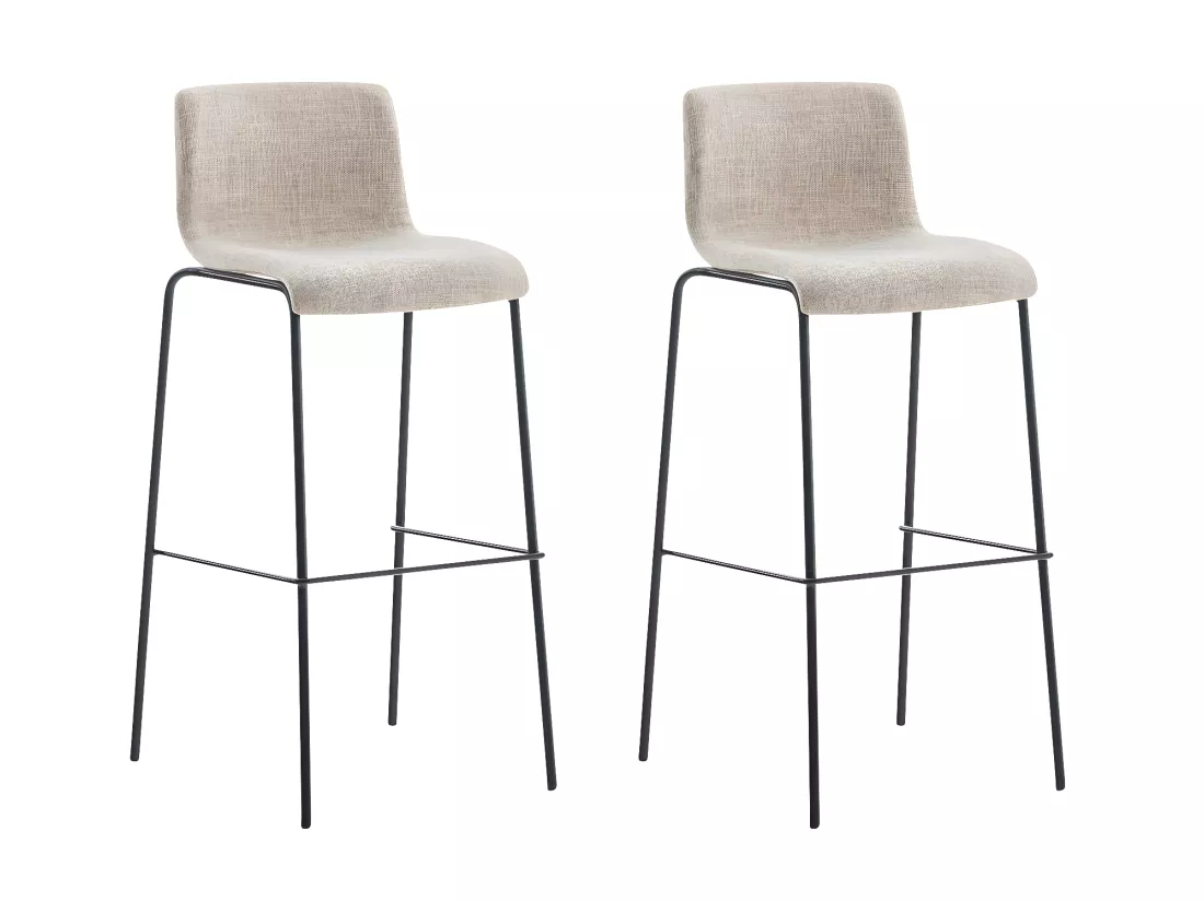 Lot de 2 Tabouret de bar - Tissu & Noir - Crème - Hover