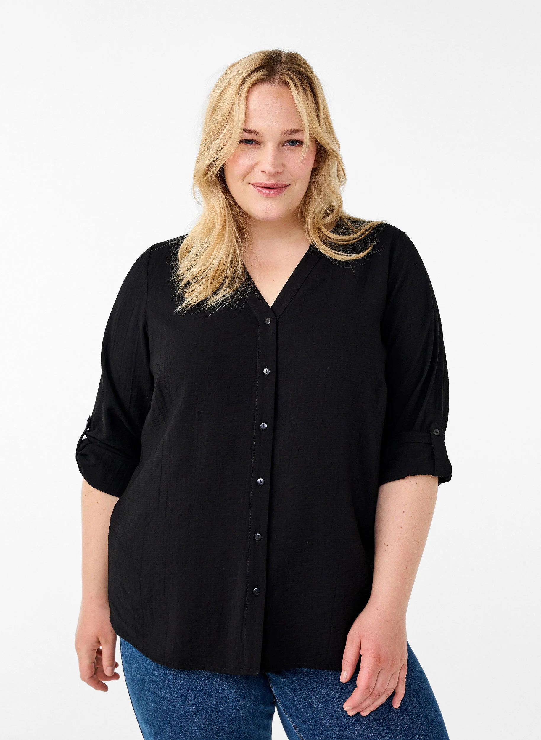 Viskose skjortebluse med 3/4 ærmer