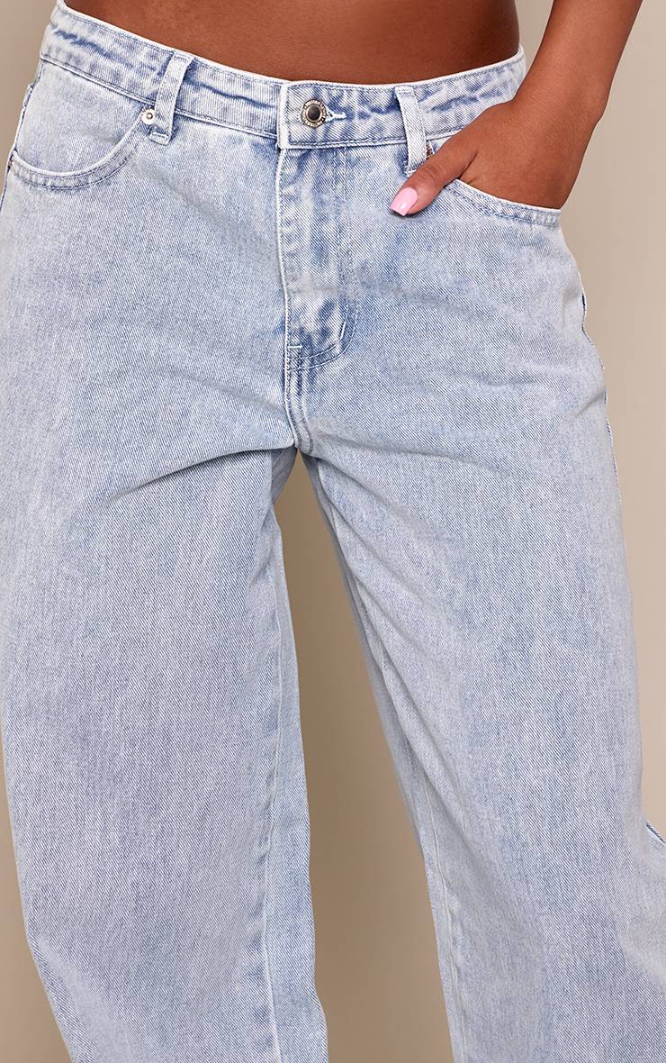 Bleu Clair Jean Large À Revers Imprimé Léopard Blanc Et Noir