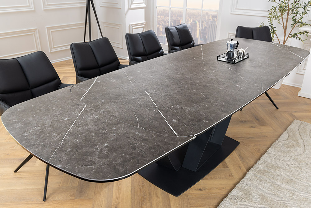 Ausziehbarer Esstisch PAPILLON 180-260cm graphit Keramik Marmor schwarz Metall
