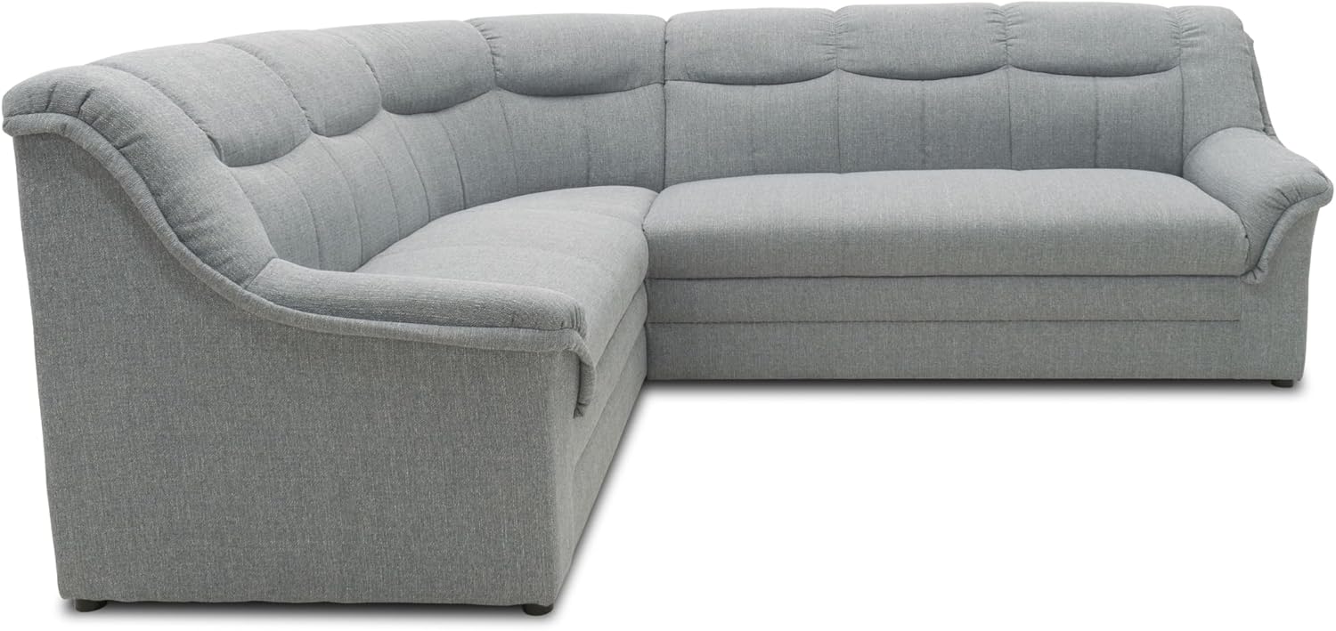 DOMO. collection Ecksofa Berlin, Zeitlose Eckcouch, 3 Sitzer rechts mit Schlaffunktion und Federkern-Polsterung, Sofa in L-Form, Couch, 205 x 250 x 89 cm, Silber