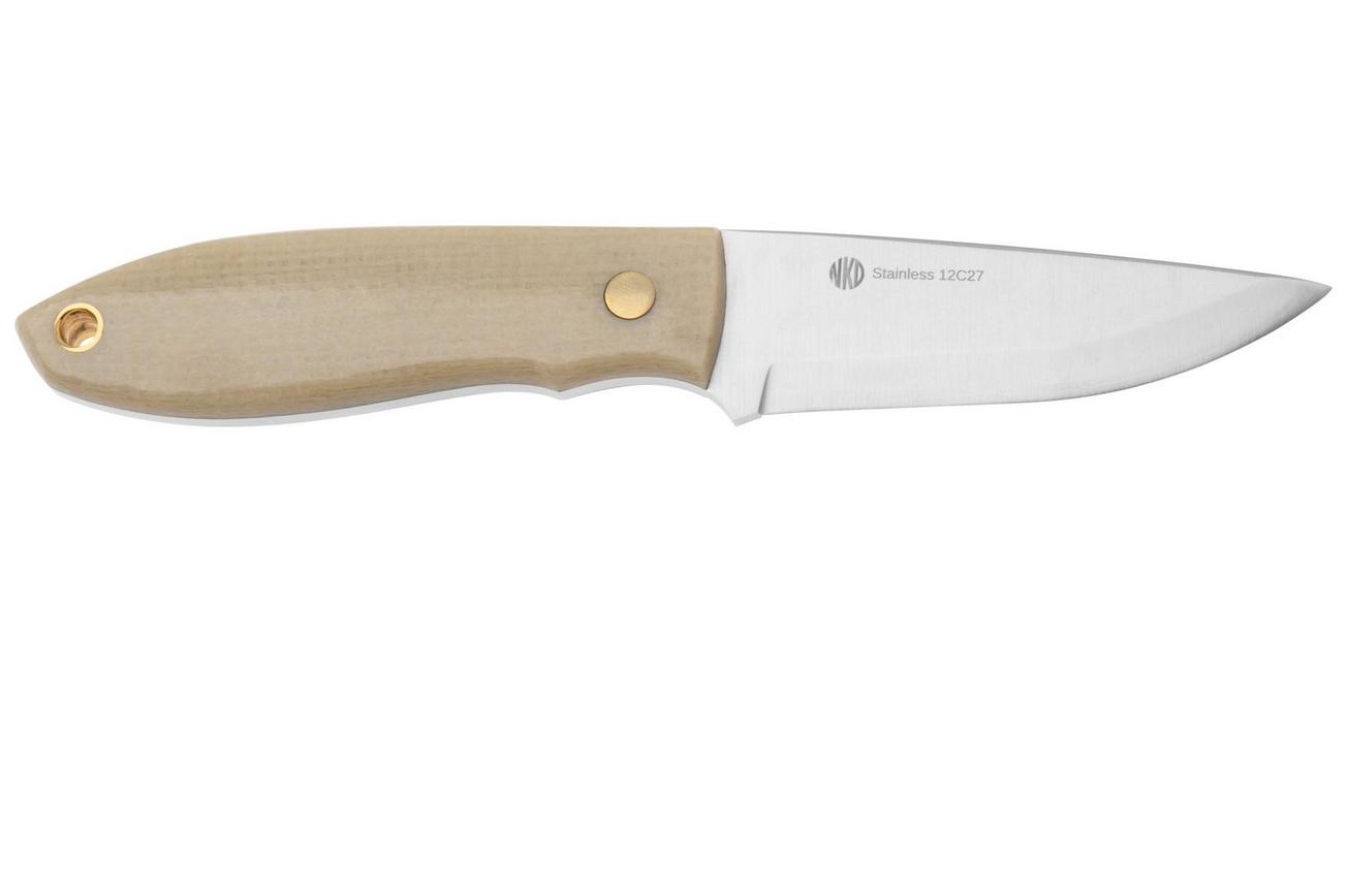 Nordic Knife Design Lizard 75 2038 Scandi, Ecru Canvas Micarta, vaststaand mes