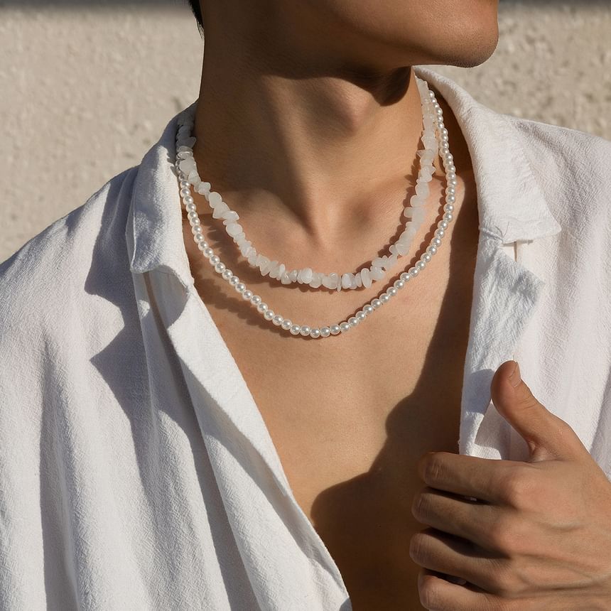 Gretlyn - Choker met gelaagde imitatie-turkoois en imitatieparels