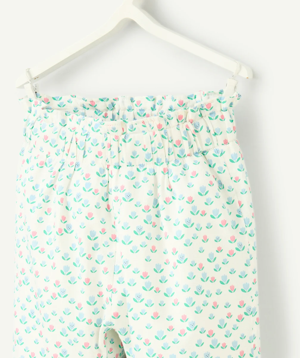 pantalon droit bébé fille blanc imprimé fleurs