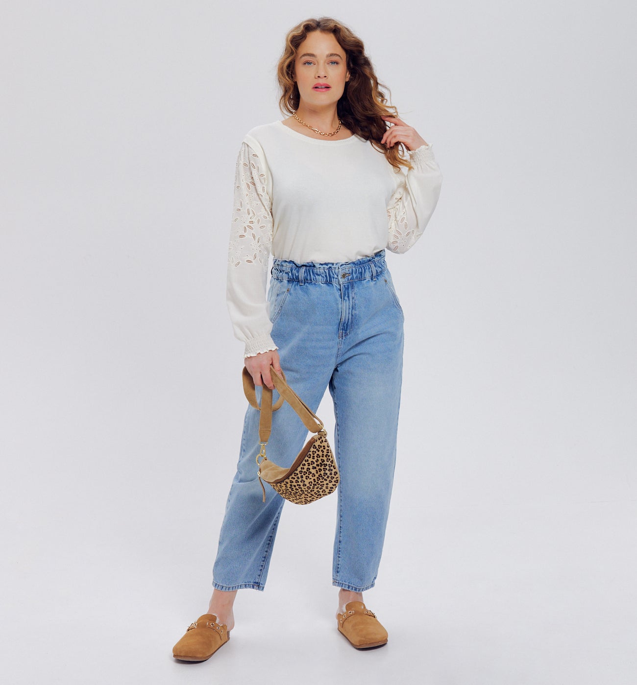 Pull à effet superposé Femme - Ecru