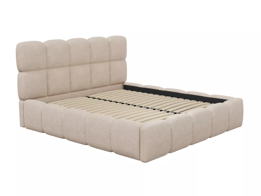 Lit coffre 200 x 200 cm - Tissu bouclette - Beige + Matelas - DAMADO de Pascal Morabito
