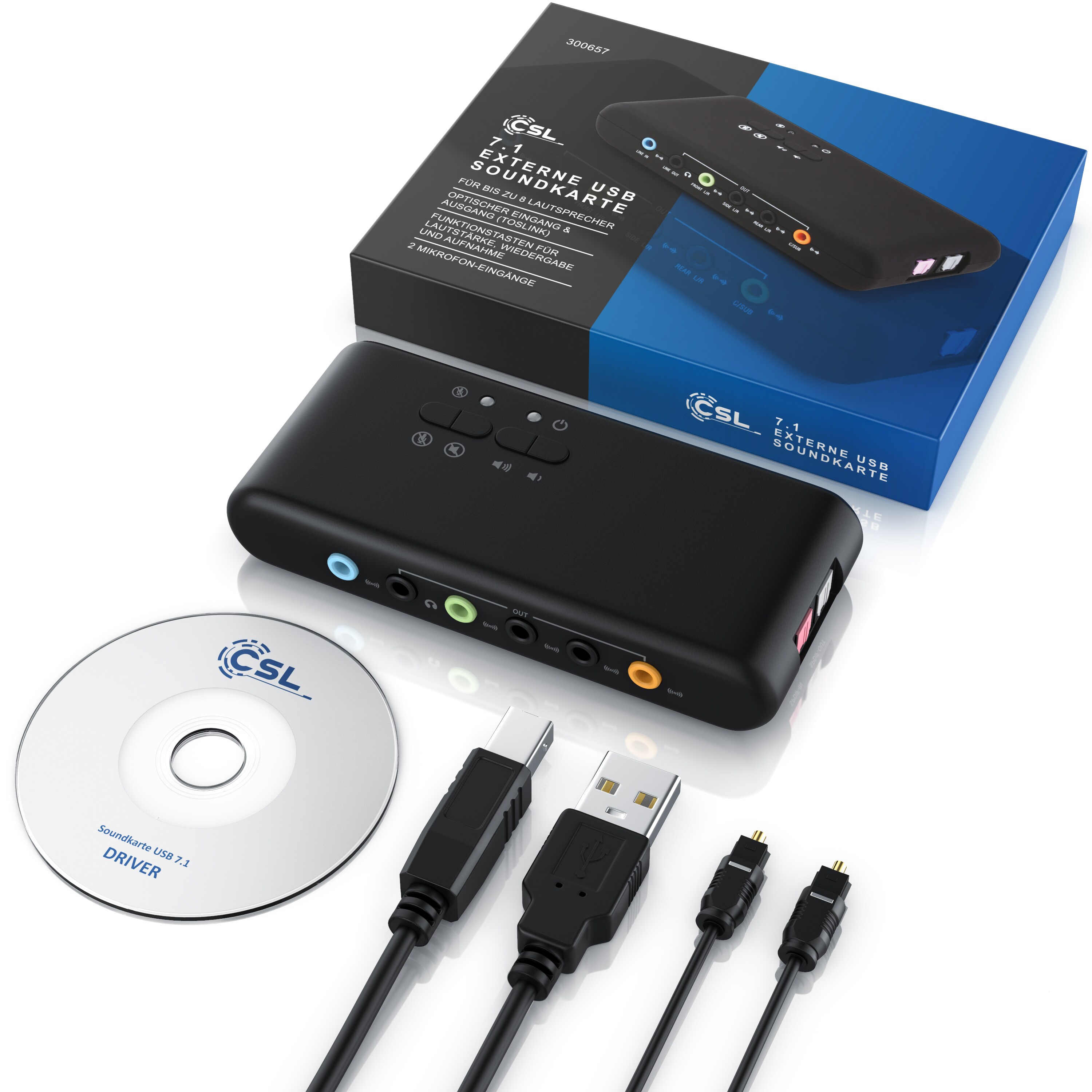 CSL externe 7.1 USB Soundkarte für bis zu 8 Lautsprecher Dynamic 3D Surround Sound / mit Treiber