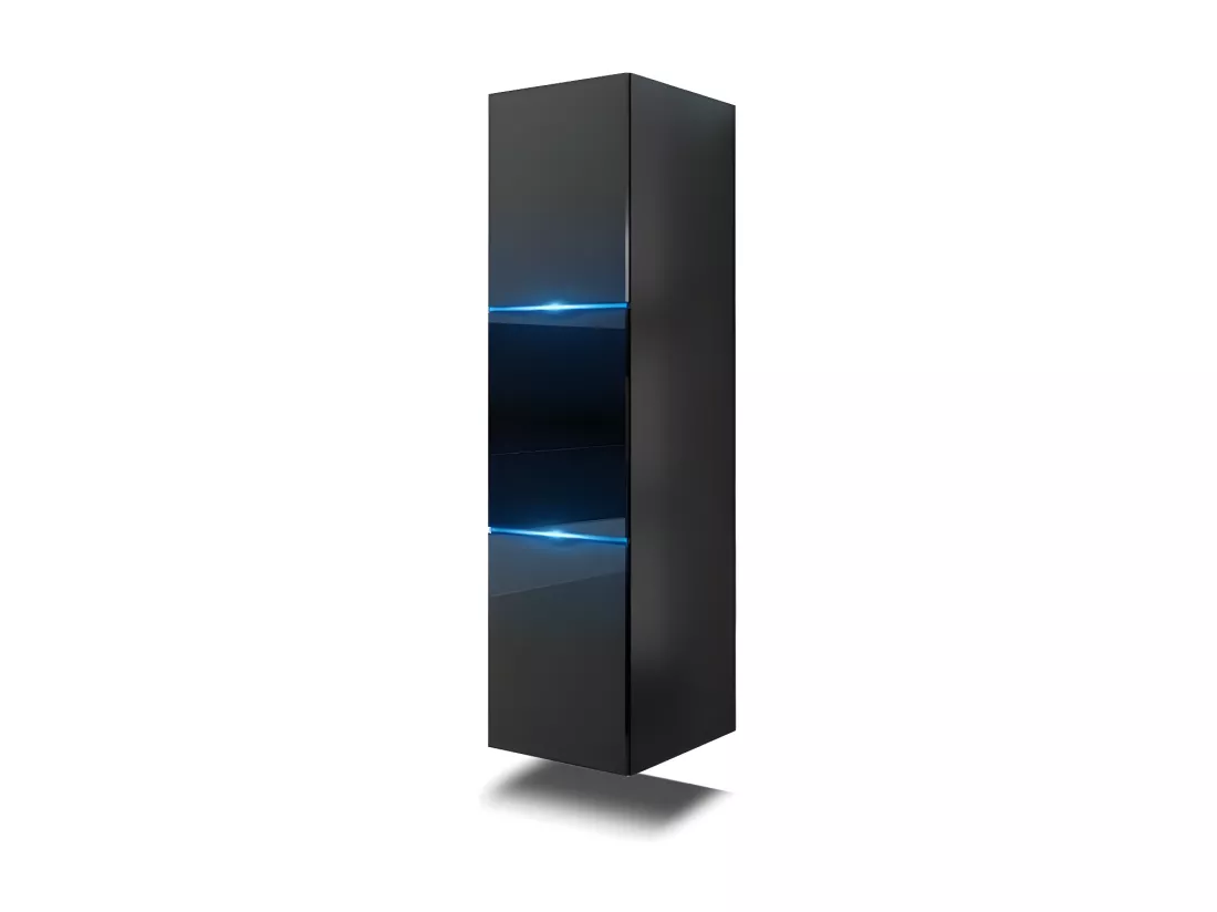 Colonne de salle de bain suspendu, collection RAVEN, coloris noir mat et noir brillant, idéal pour une salle de bain design