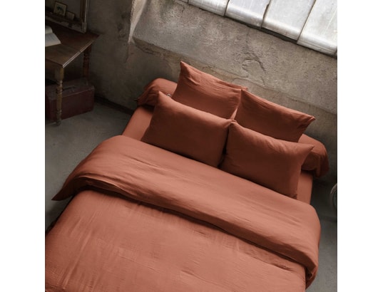 TERRE DE NUIT - Housse de couette double gaze de coton orange terracotta 26...