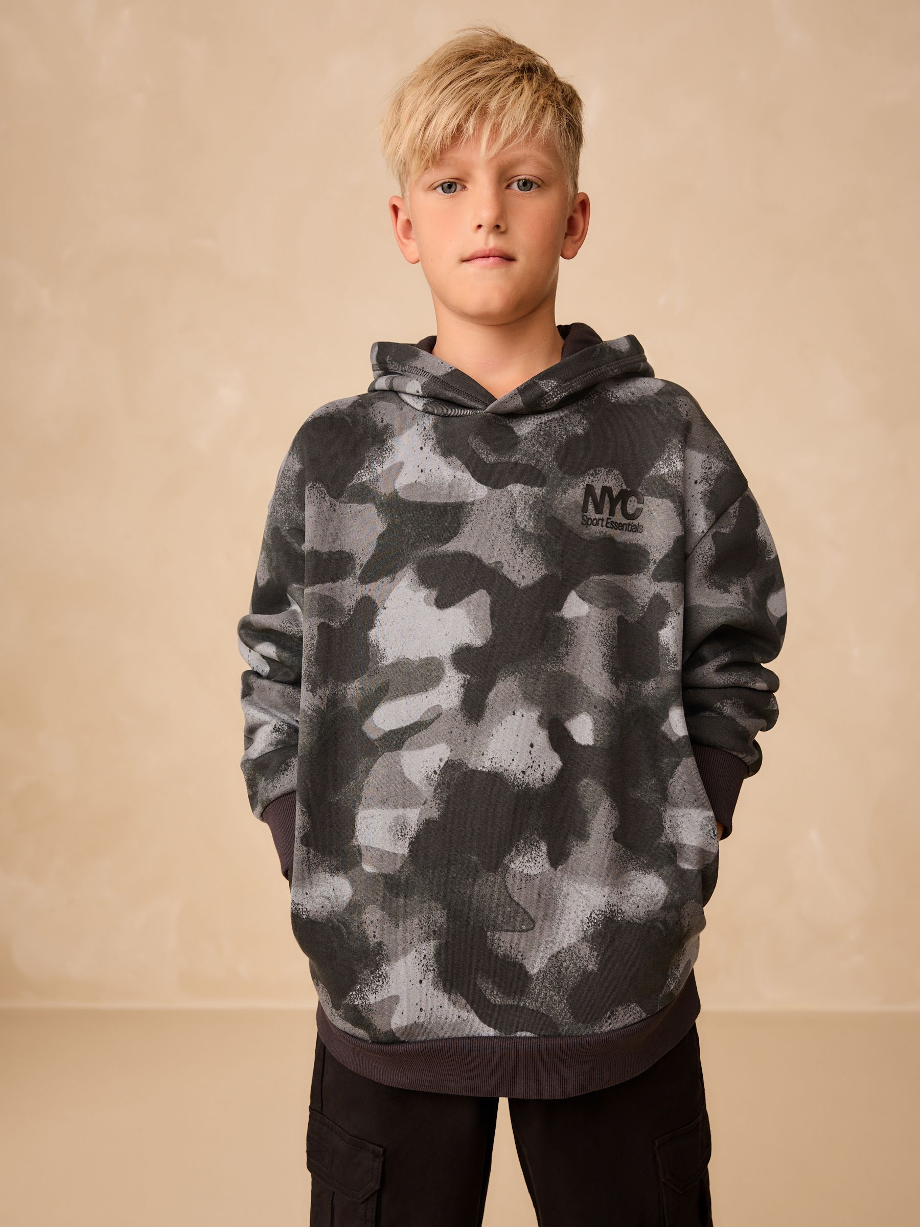 Zwart-witte camouflageprint - Grafische print hoodie voor oudere jongens (3-16jaar)