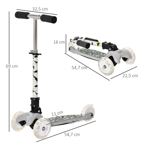 Patinete infantil de 3 rodas Homcom 371-034gy