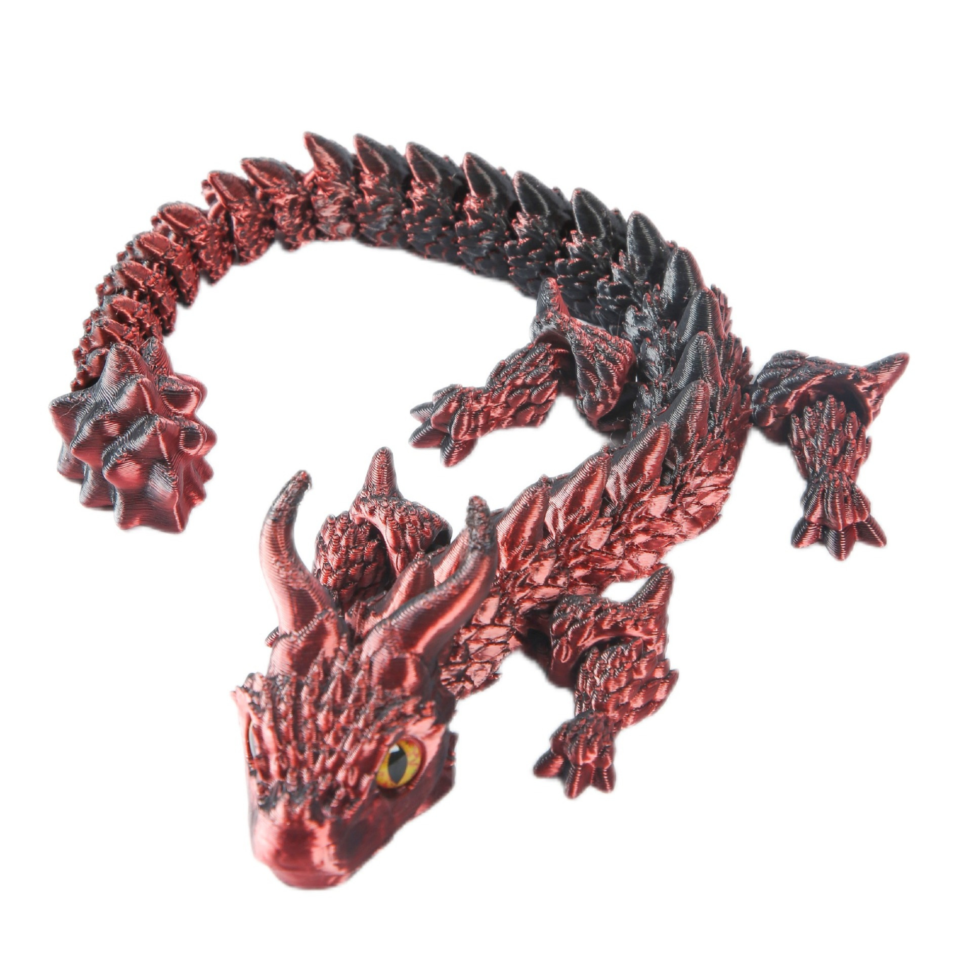 (22cm) Anti Stress 3D Druck Drache Spielzeug Flexibles Gelenk Fabelwesen Modell Fidget Spiel - Rot / Schwarz
