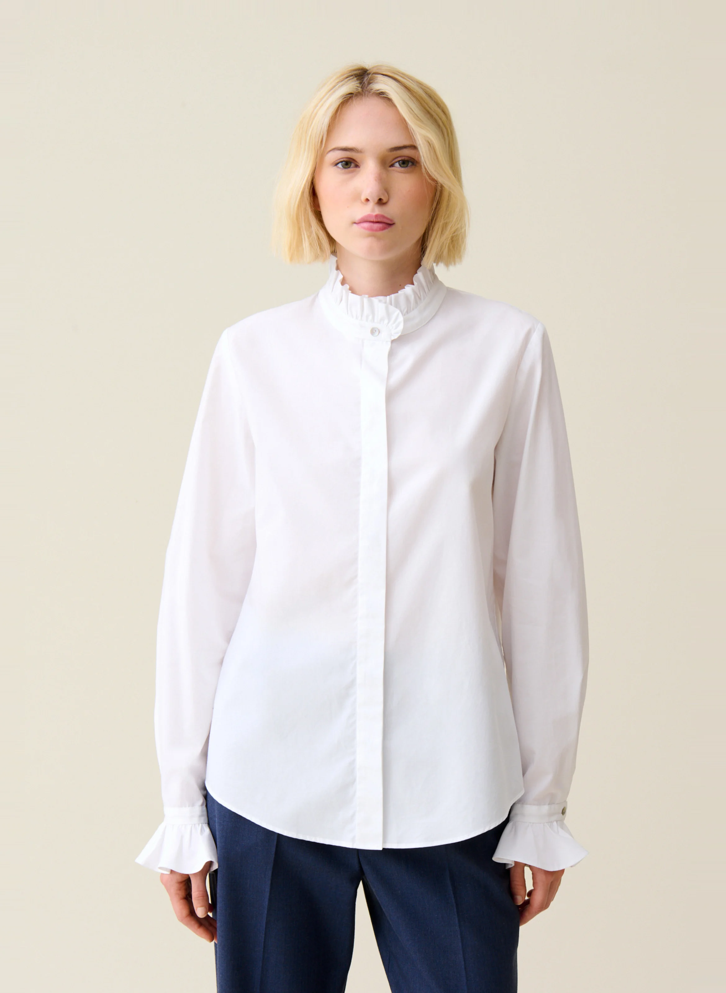 Chemise col victorien droite en coton| Blanc