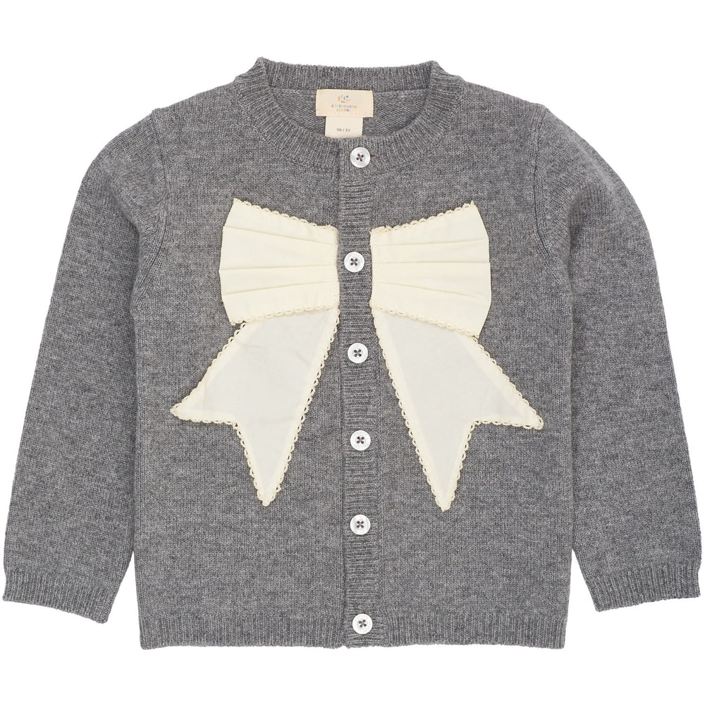 Køb COPENHAGEN COLORS Dk Grey Mel./Cream Comb. Cashmere Cardigan W. Poplin Sløjfe