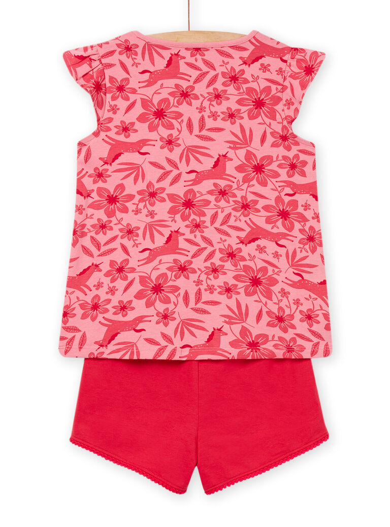 Ensemble pyjama rose à imprimé licorne et fleuri enfant fille