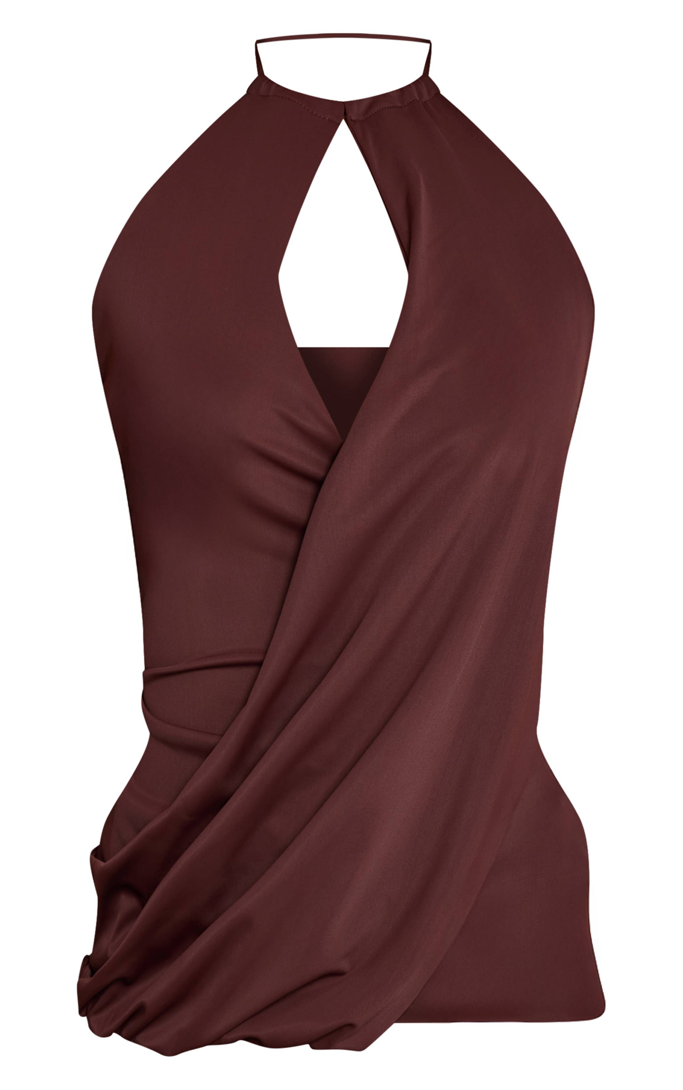 Chocolat Haut Long Drapé À Encolure Américaine Effet Sculptant Mat