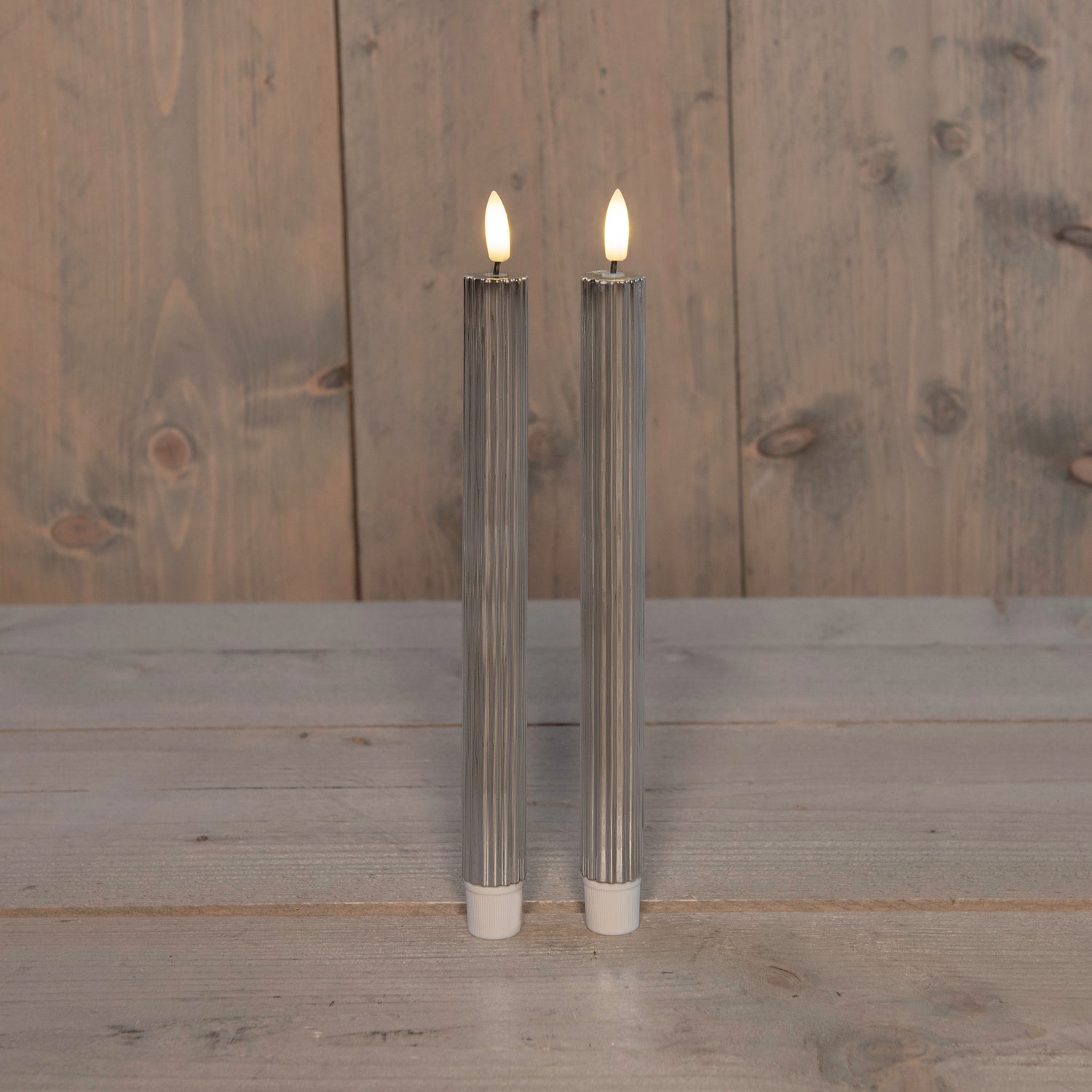 Anna's Collection LED dinerkaars Rib zilver D 2,1 H 25 cm 2 stuks