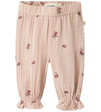 Lil' Atelier Hosen - Musselin - NbfTamina - Shadow Grau m. Bloom