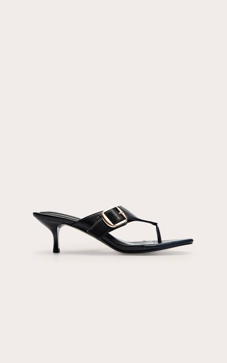 Noir Mules À Bride Entre-orteils Et Petit Talon Avec Boucle