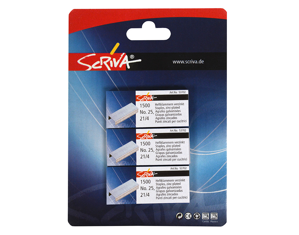 AGRAFOS N25 21/4 SCRIVA CAIXA 1500 AGRAFOS 3 UNIDADES
