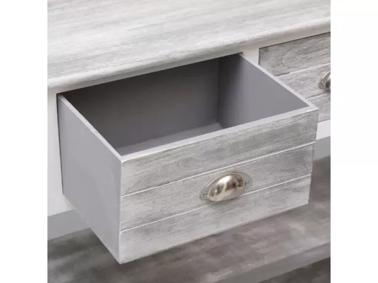 Console 3 tiroirs 2 étagères paulownia blanc et gris Amatar