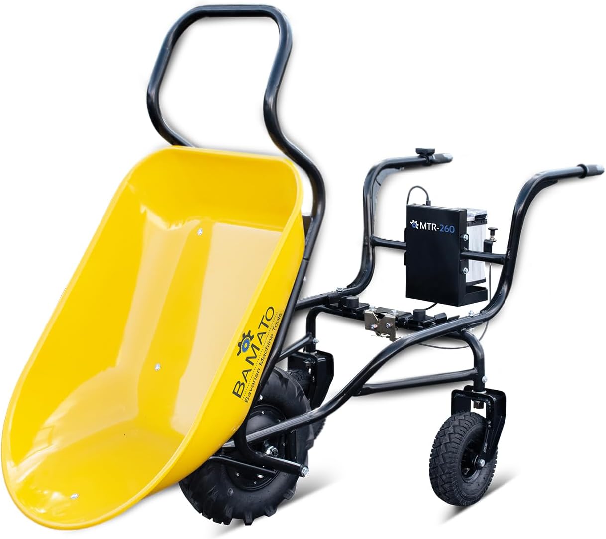 BAMATO Elektrische Schubkarre MTR-260 | Elektroantrieb | 280W Motorleistung | Bis zu 6,0 km/h Vorwärts | 100 Liter Volumen | 5 Stunden Arbeitszeit | Schubwagen Schubkarre Elektrowagen